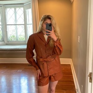 Chestnut Vegan Leather Matching Short Set